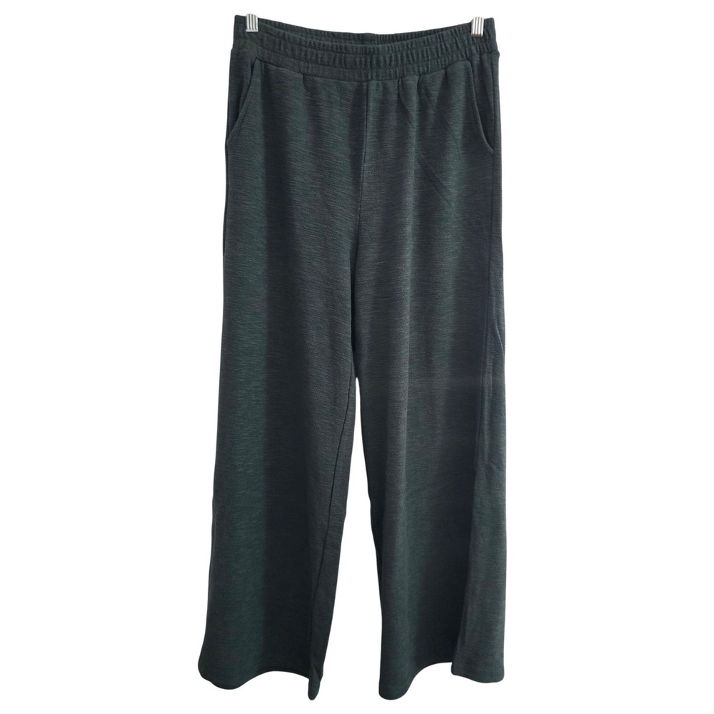 Zenana Women Green Wide Leg Lounge Pants Textured Slub Knit Pockets L CP-3455Y